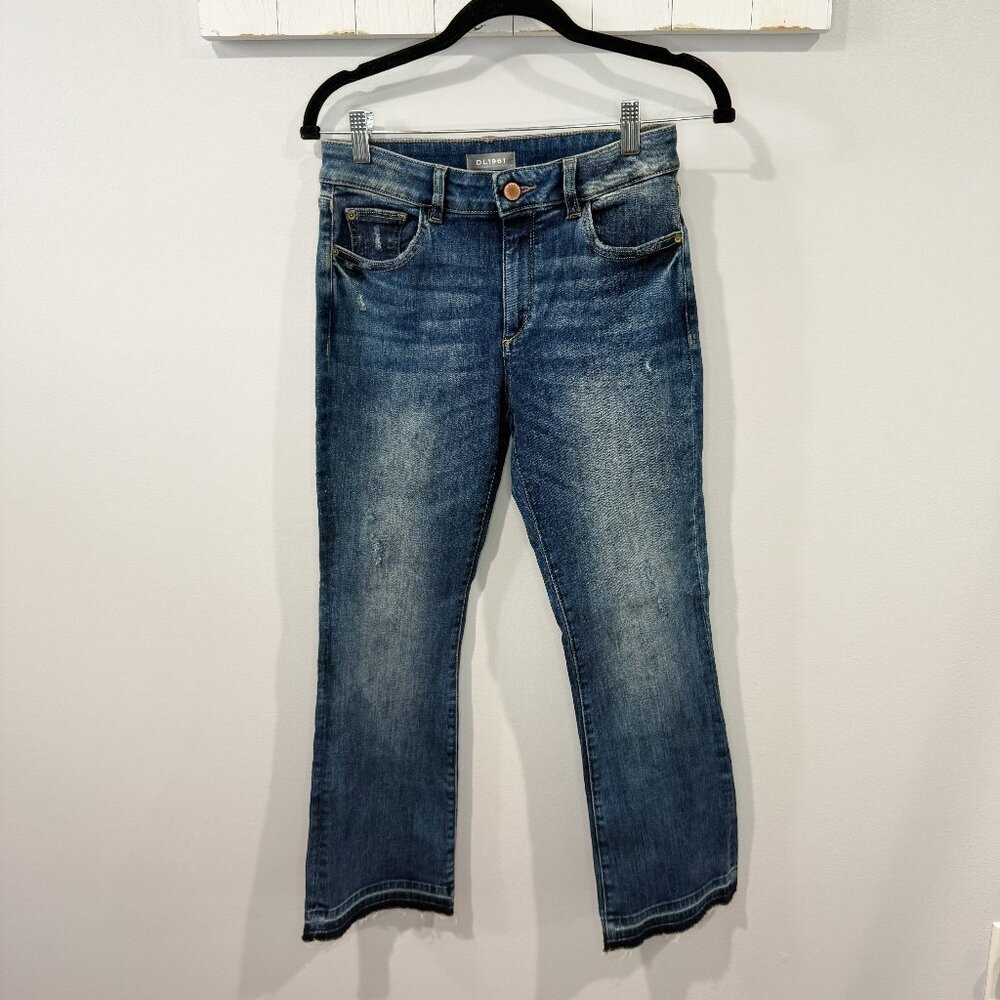 DL1961 Lara Instasculpt Cropped Boot Jeans Size 26 Distressed Raw Hem